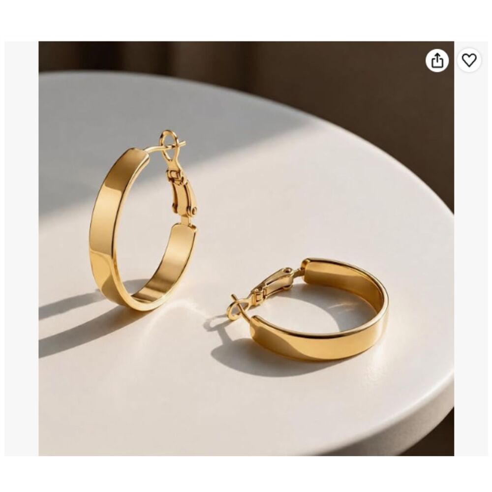14K Gold Plated Chunky Square Edge Paddle Hoop Earrings